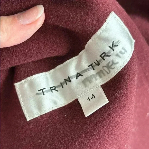 Trina Turk Wool Cashmere Blend Double Breasted Burgundy Red Winter Peacoat 14 - Picture 7 of 8